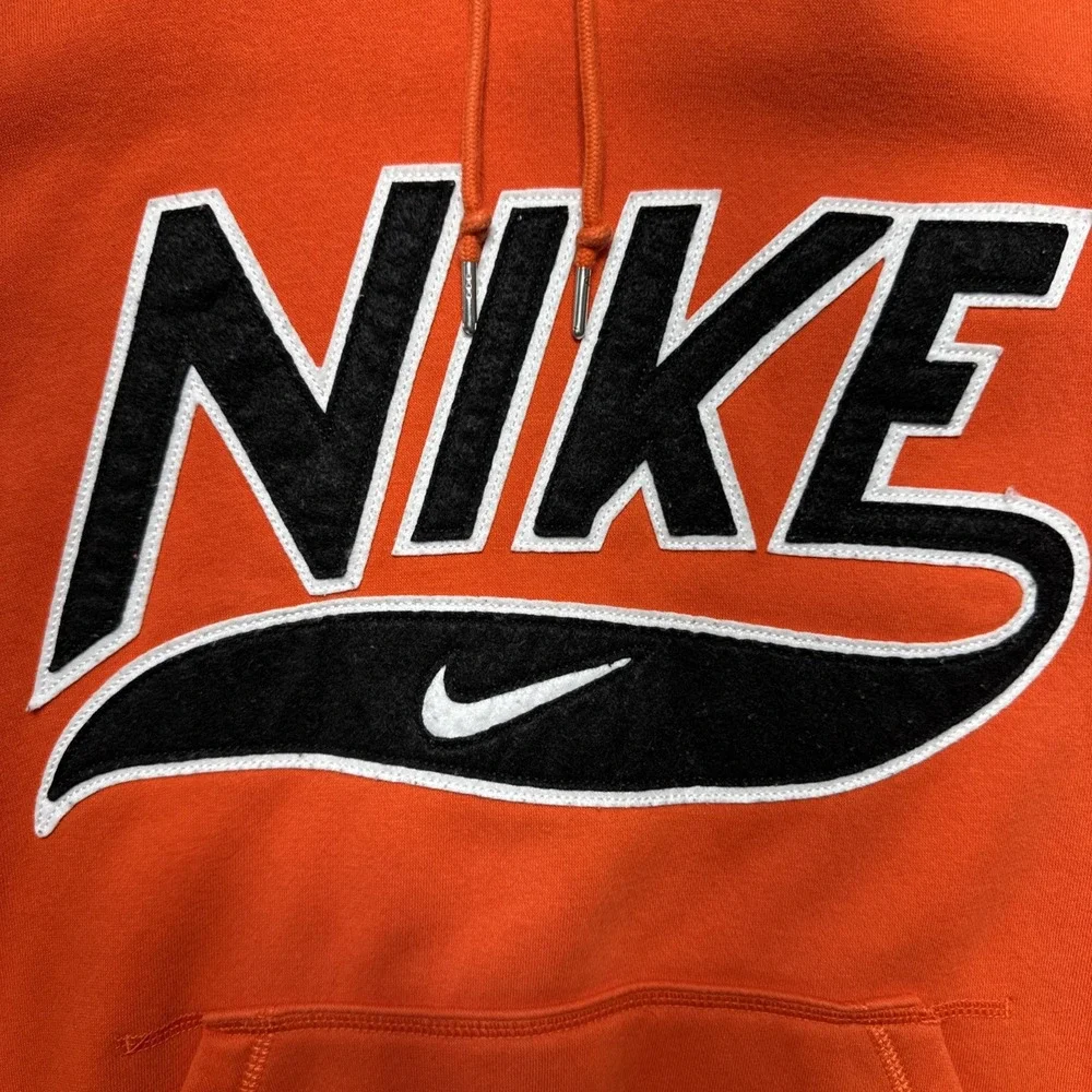 Vintage Nike Hoodie‎ Mens Sz Medium Orange Swoosh Script Spellout Y2k Streetwear